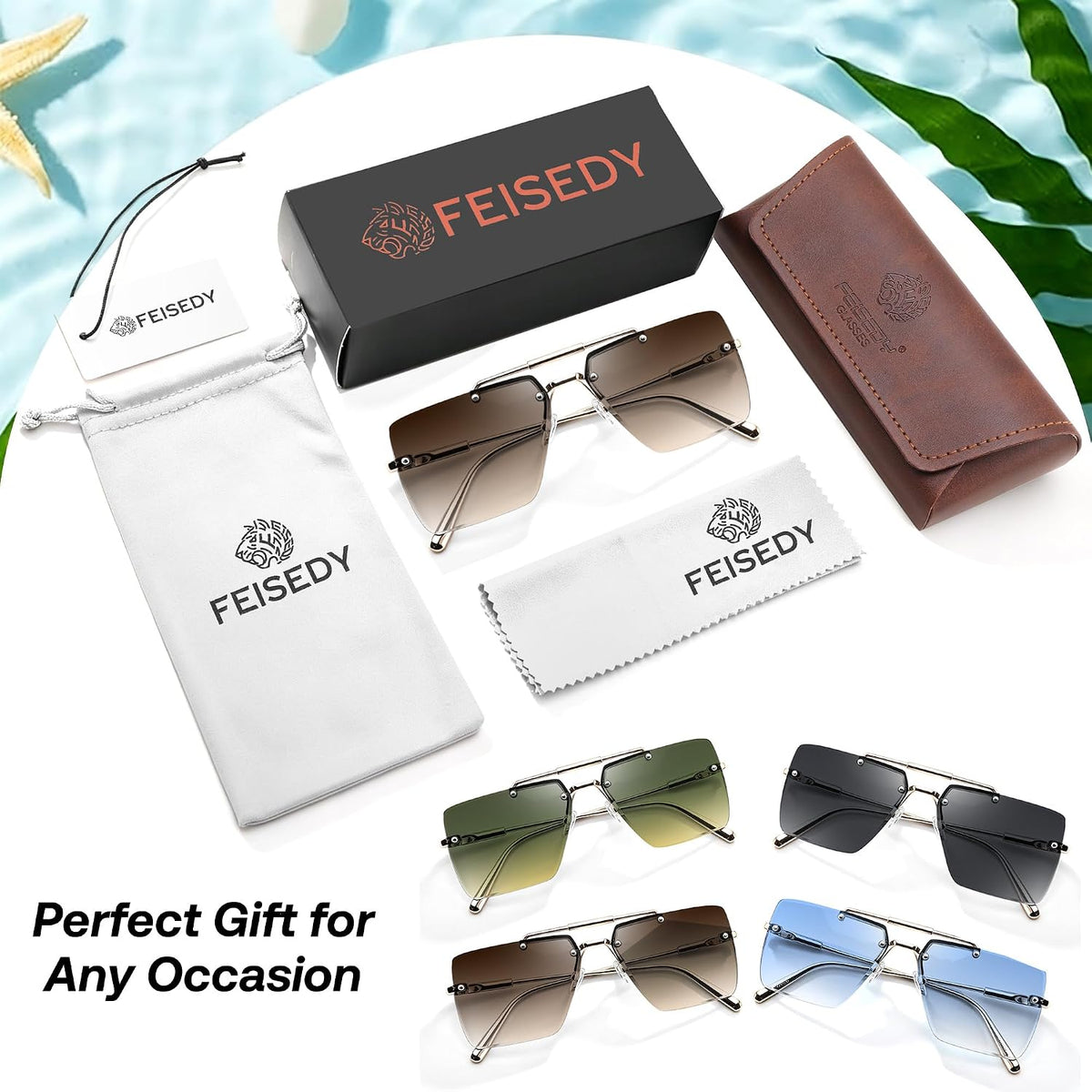 商品图片 27 | B0HFJXV98G | FEISEDY Rimless Aviator Sunglasses for Women Men Luxury UV400 Shades