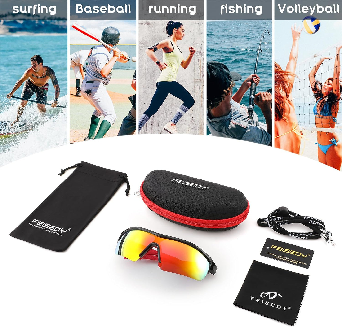 商品图片 7 | B0C7189J4Z | FEISEDY Men Sunglasses, Polarized Cycling Sunglasses, UV400 Sports Baseball Running Fishing Hiking Shades B2372
