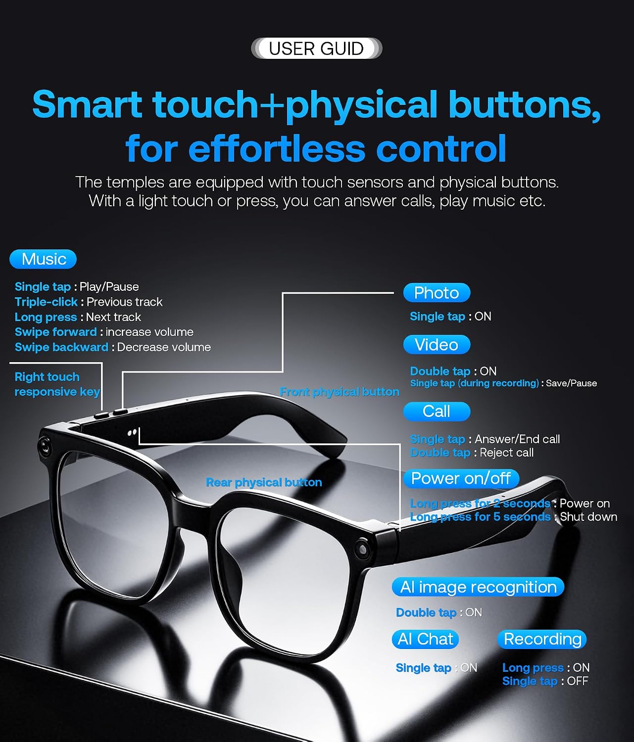 商品图片 8 | B0H6SGQRMD | FEISEDY AI Smart Glasses with Camera, Real-Time Translation&Recording, AI Assistant, Open-Ear Bluetooth Audio, Photo Capture, Smart Eyewear for Travel Business & Daily Use B1736 (Photochromic Lenses)