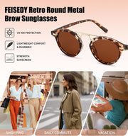 ÉÌƷͼƬ 4 | B0GX62YR7C | FEISEDY Retro Round Metal Brow Sunglasses for Women for Small Face B0427