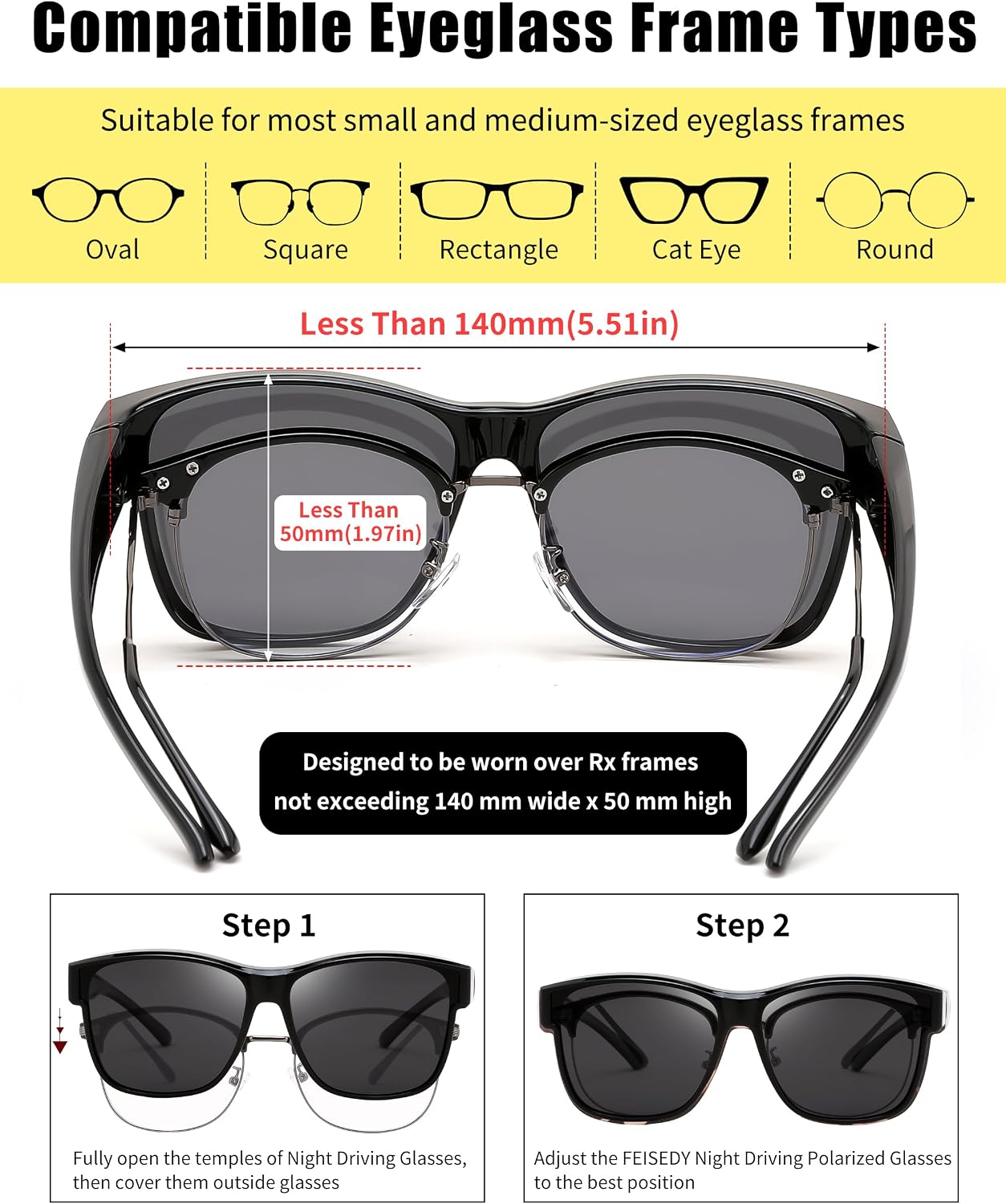商品图片 3 | B0GQH1CMTJ | FEISEDY Fit Over Glasses Polarized Sunglasses Oversized Square UV400 B0250