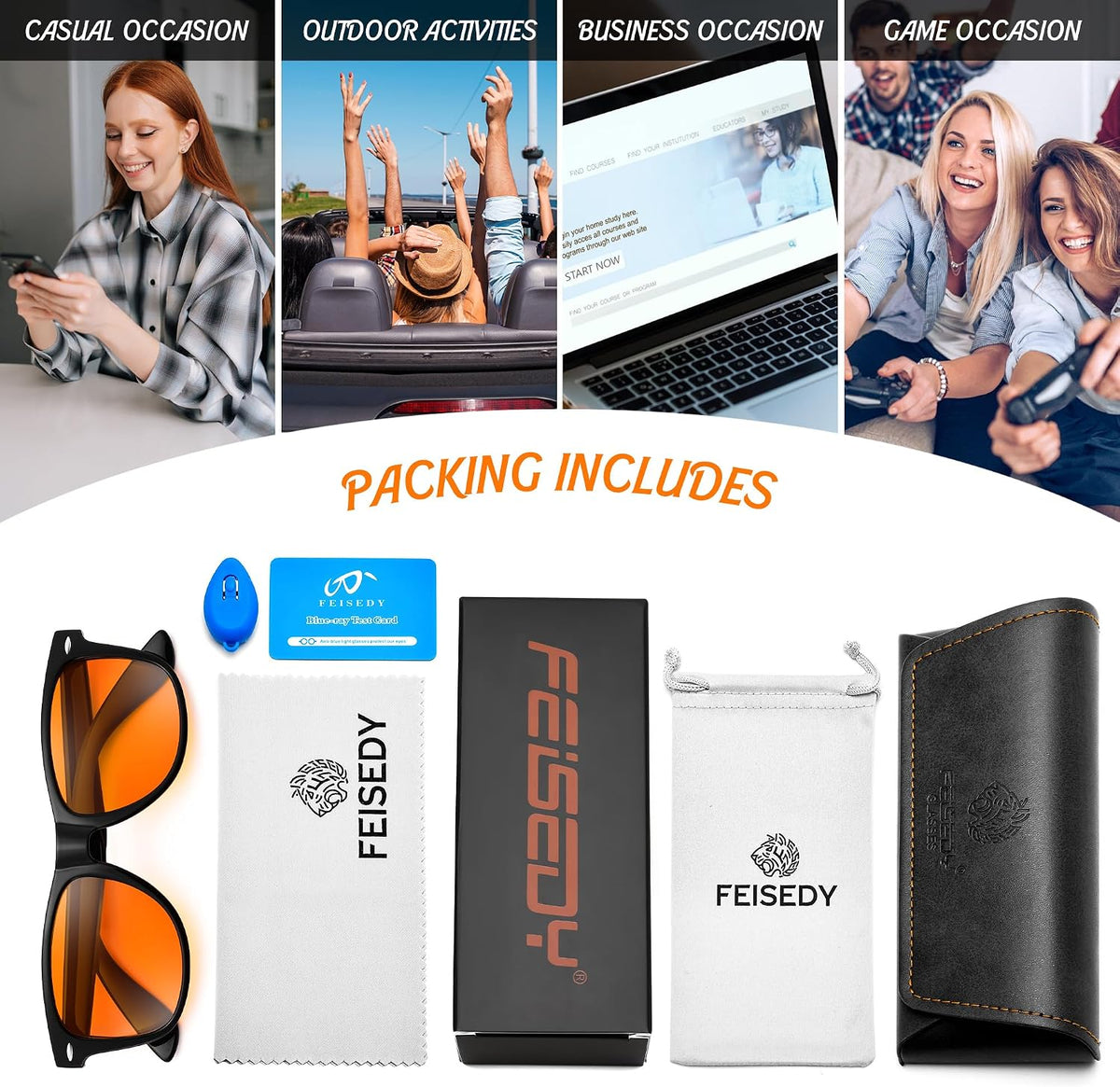 ÉÌƷͼƬ 29 | B0FQ5DRDJG | FEISEDY Orange Blue Light Blocking Glasses for Woman Men Amber Lenses Computer Gaming Glasses for Better Sleep