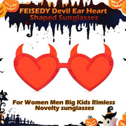ÉÌƷͼƬ 12 | B0CGZTNXKY | FEISEDY Sunglasses Women Men, Halloween Party Disco Trendy Love Sun Glasses, Rimless Heart Devil Ear Frame B0054