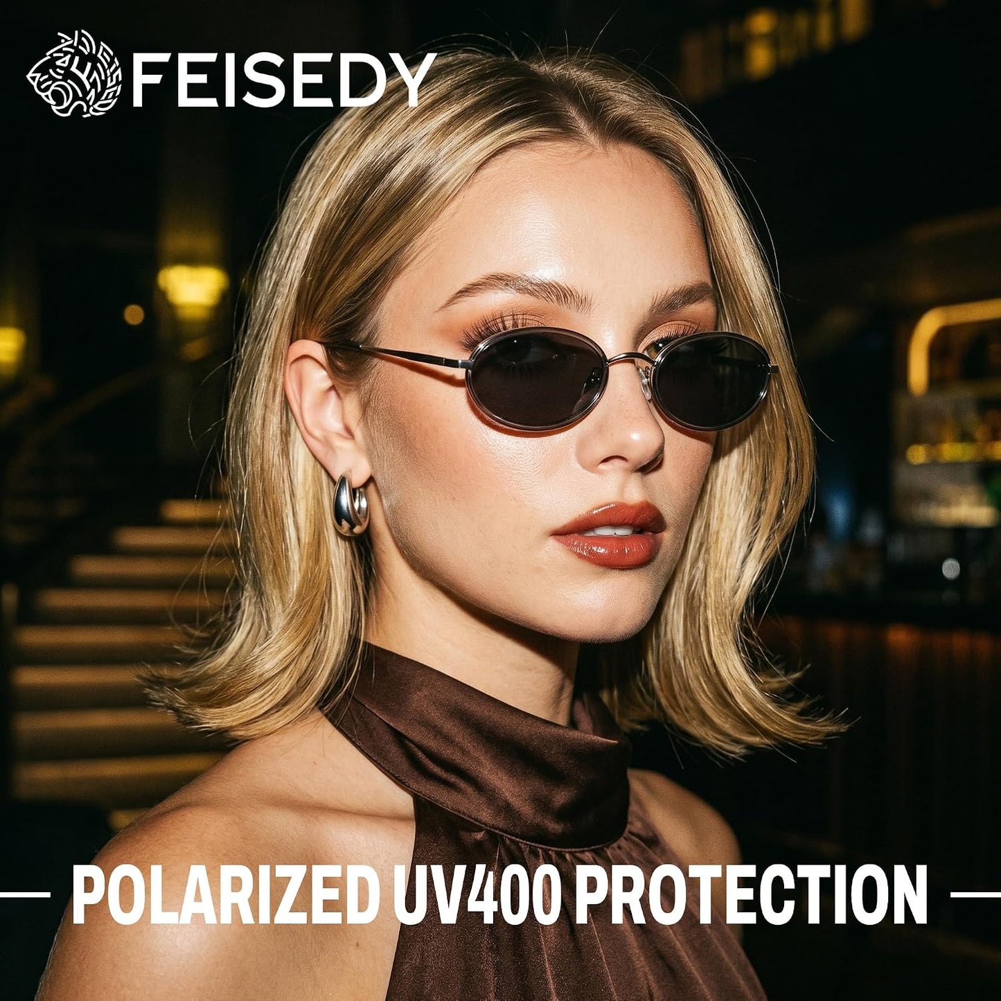 商品图片 2 | B0GX9GL5XF | FEISEDY Polarized Oval Metal Sunglasses for Women Men Classic Retro B0439