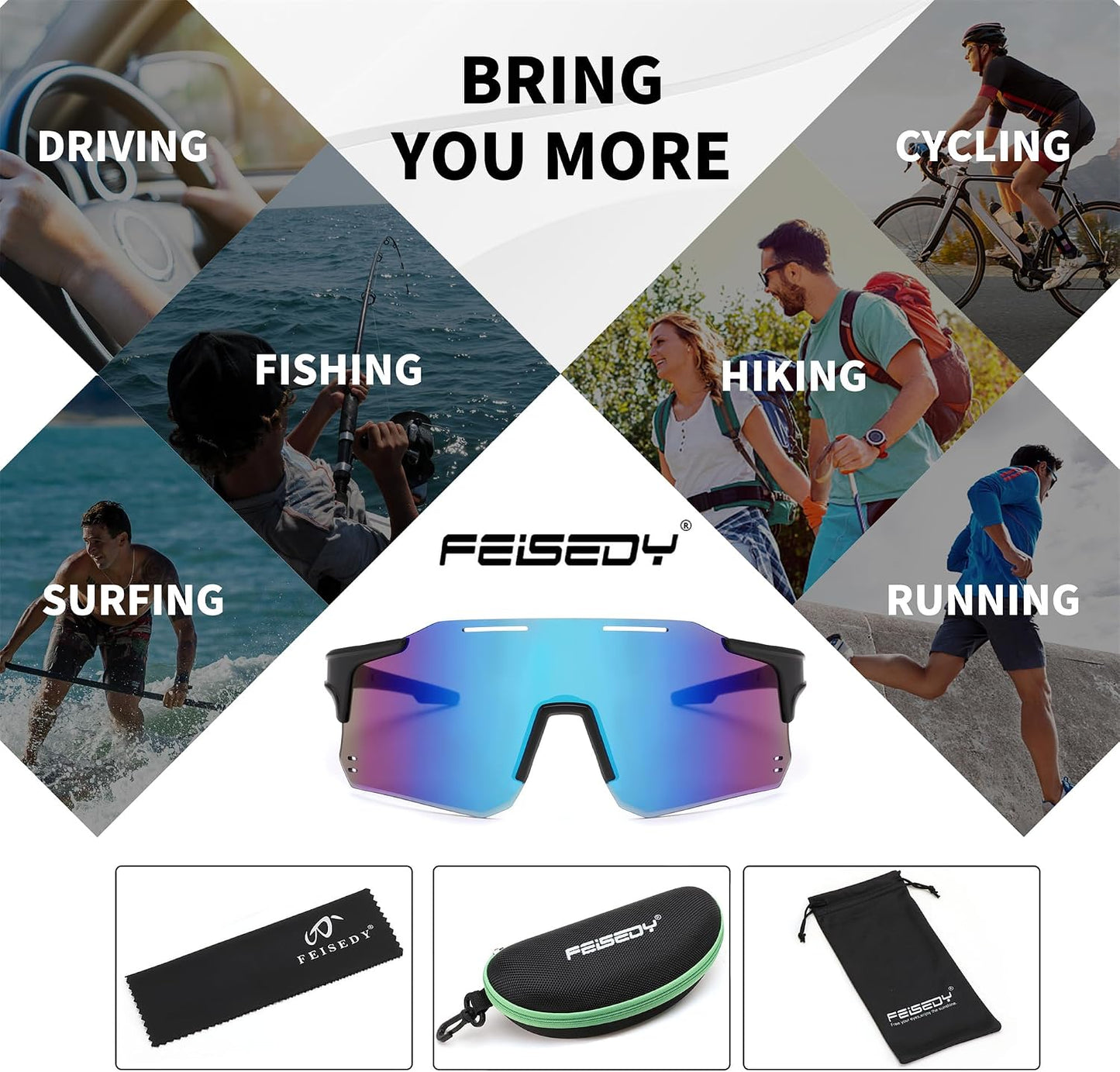 商品图片 7 | B0DB5PJ1BJ | FEISEDY Cycling Glasses Sports Sunglasses for Men Women, Youth Kids Baseball Softball Running Sunglasses B0223