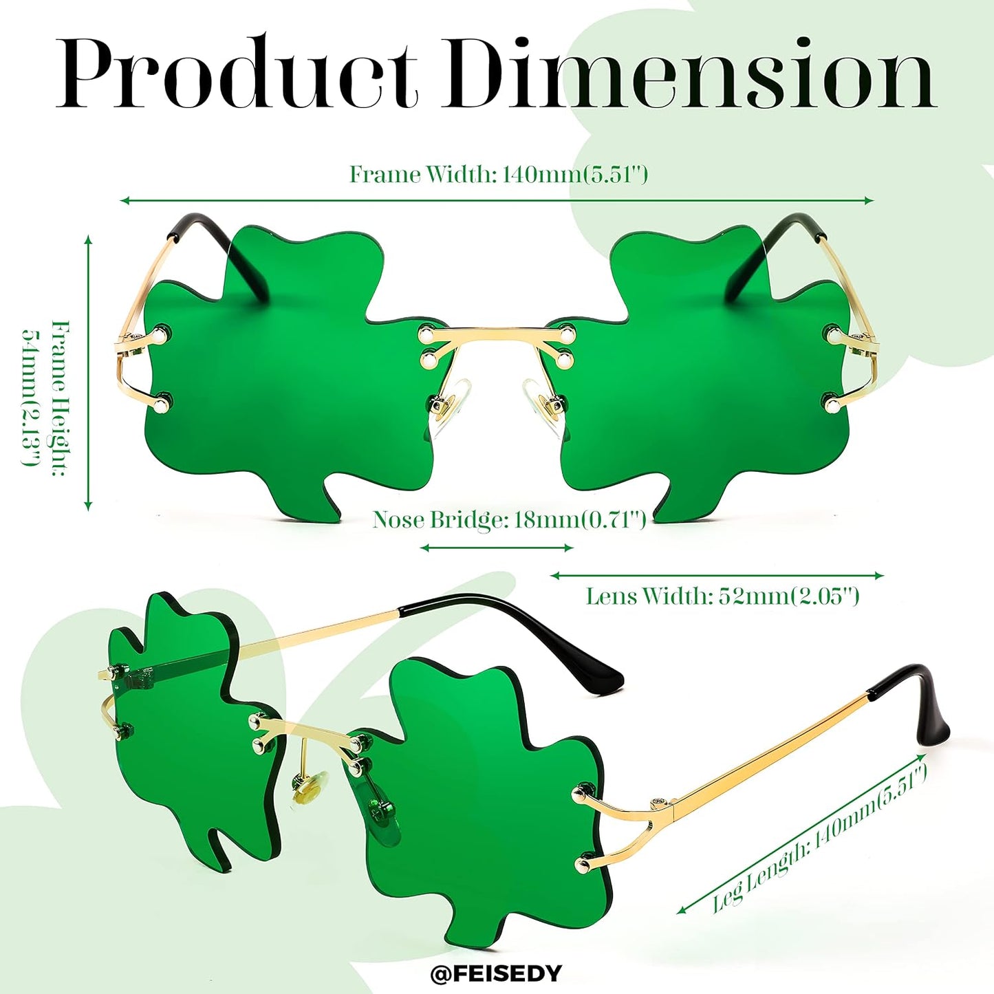 商品图片 15 | B0BX63CDKK | FEISEDY St. Patrick's Day Irish Shamrock Sunglasses Lucky Green Leprechaun Costume Eyeglasses for Women Men B2369