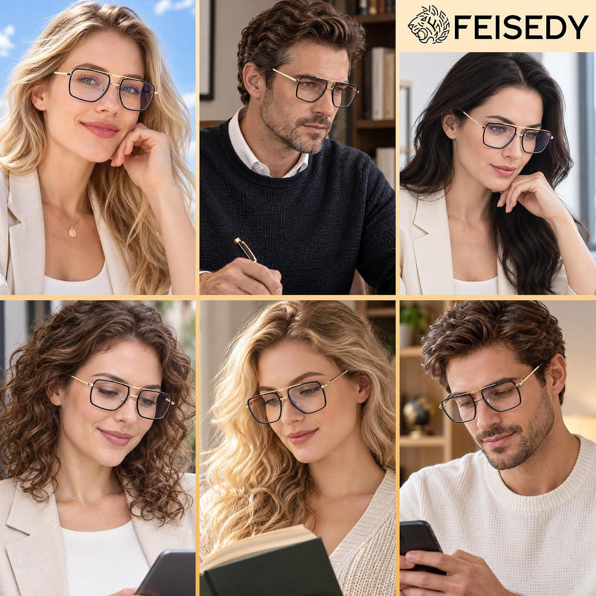 ÉÌƷͼƬ 17 | B0HJH5CP7F | FEISEDY Metal Blue Light Aviator Glasses for Women Men B0491