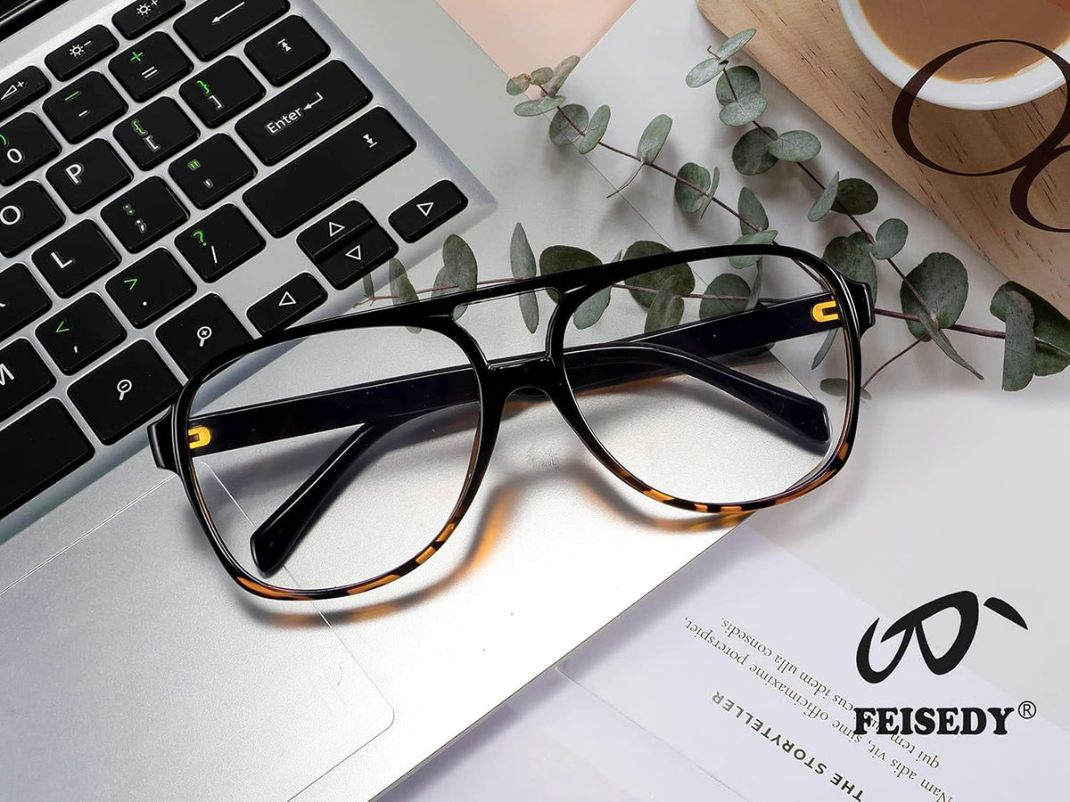 ÉÌƷͼƬ 34 | B09WZY6VWN | FEISEDY 70s Aviator Glasses Frame Blue Light Blocking Glasses Oversized Square Computer Glasses Women Men B2888