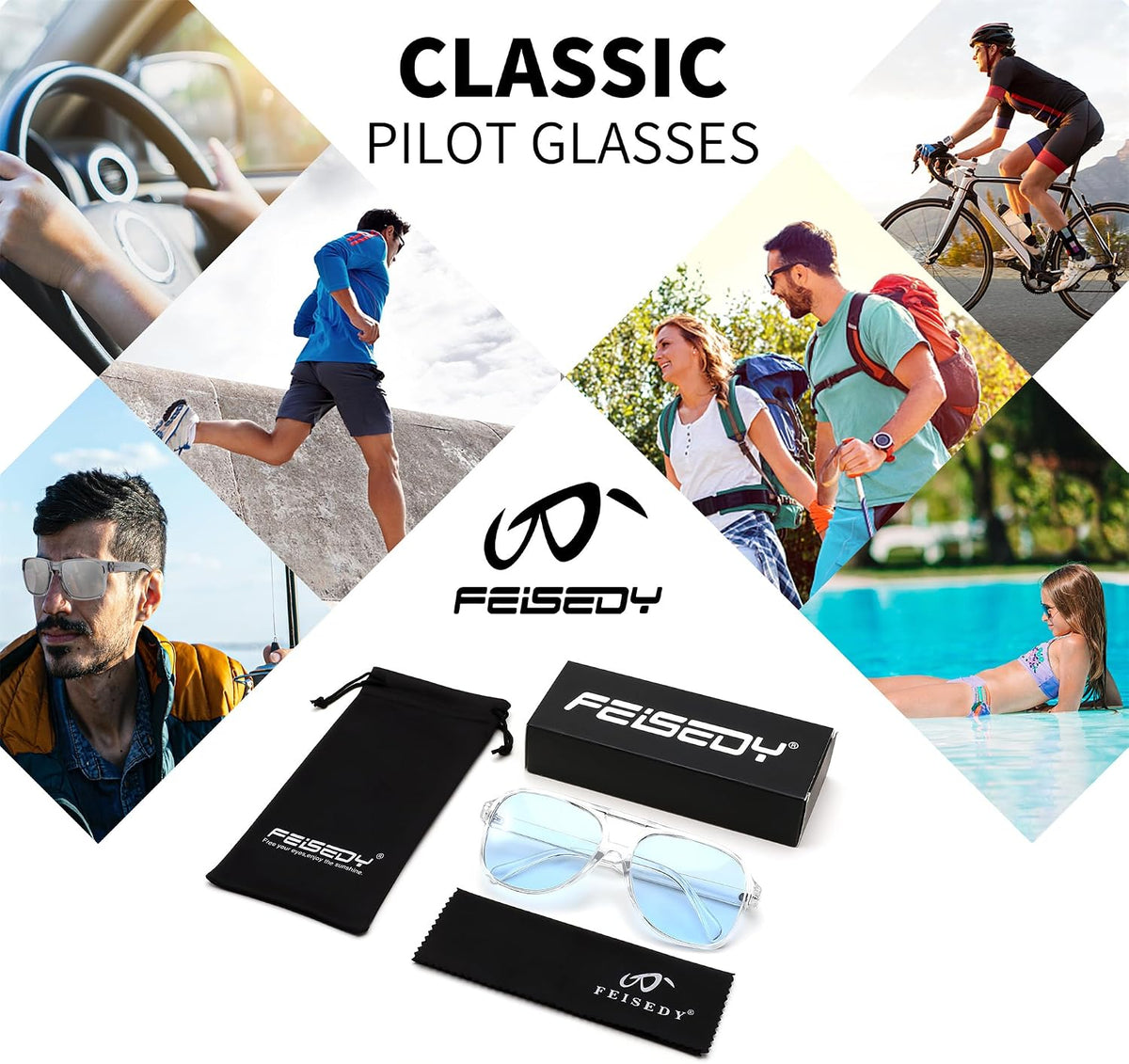 ÉÌƷͼƬ 60 | B0CB543WBD | FEISEDY Vintage Retro 70s Plastic Aviator Sunglasses Women Men Classic Large Squared Frame B2751