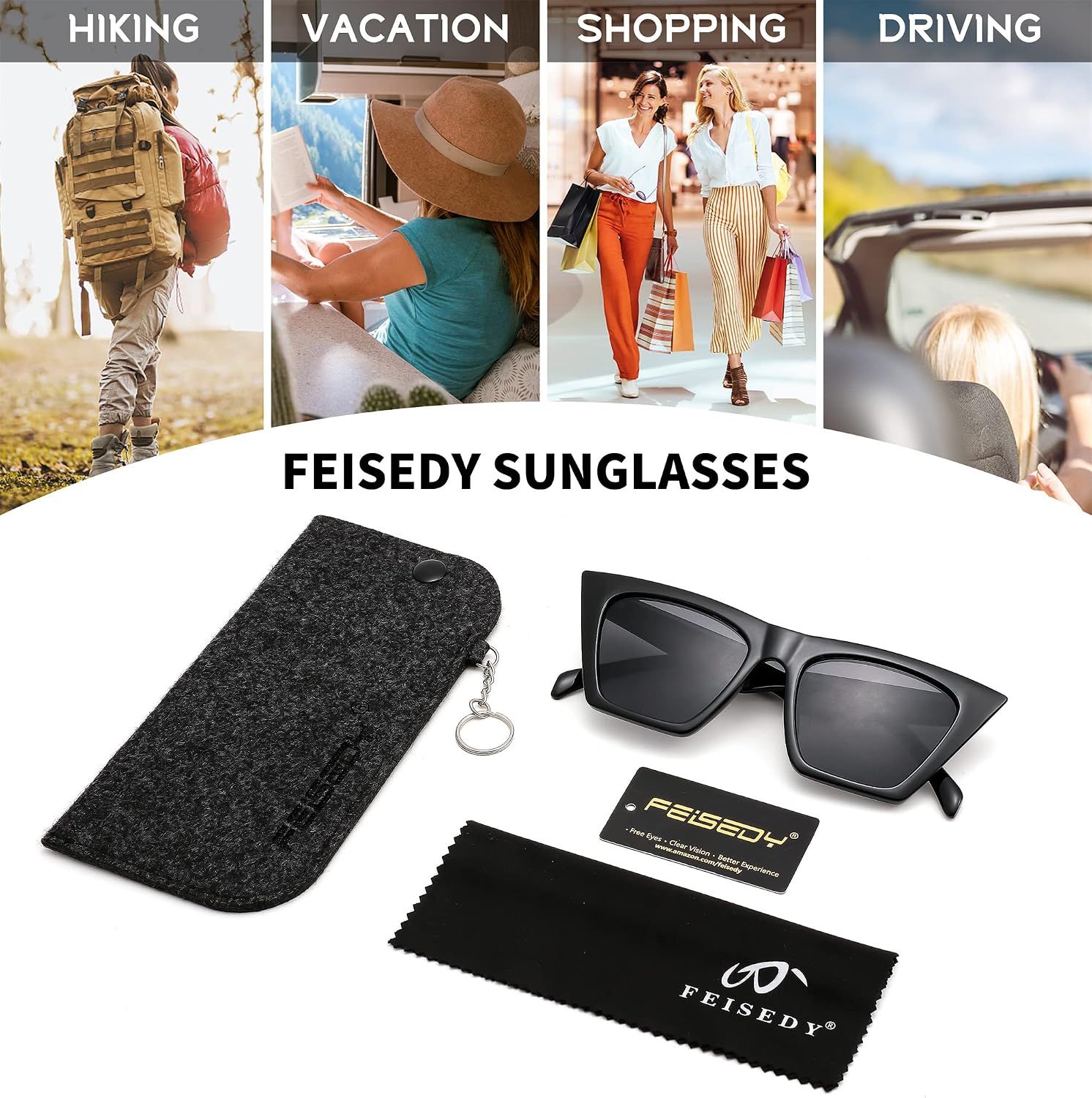 商品图片 5 | B0C5378735 | FEISEDY Vintage Square Cat Eye Sunglasses Women Trendy Cateye Sunglasses B2473