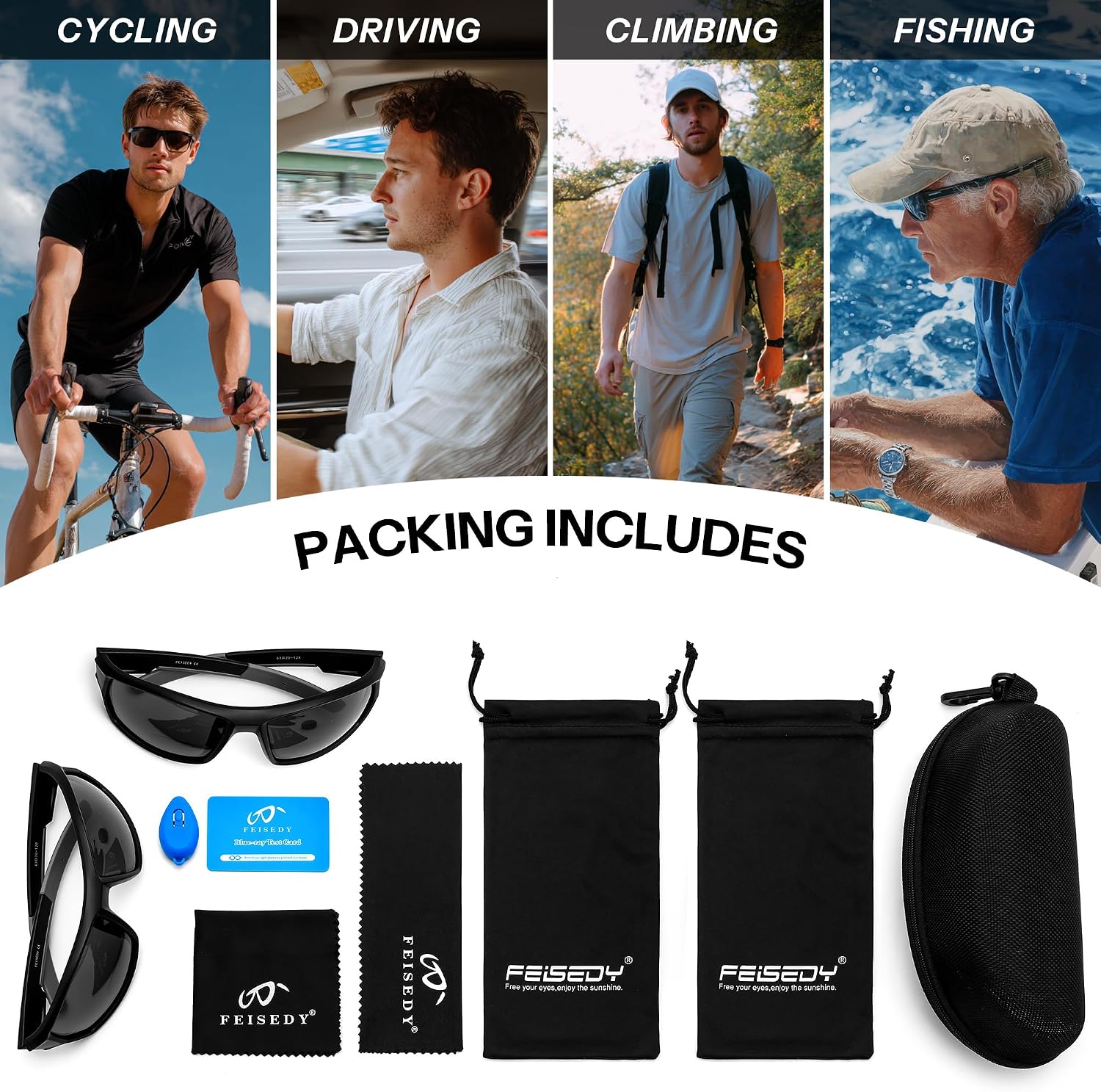 商品图片 7 | B0FGJCLQD6 | FEISEDY 2 Pack Bifocal Reader Sunglasses for Men Wrap Around Design Sun Readers Sports/Outdoor/Driving/Fishing B0303