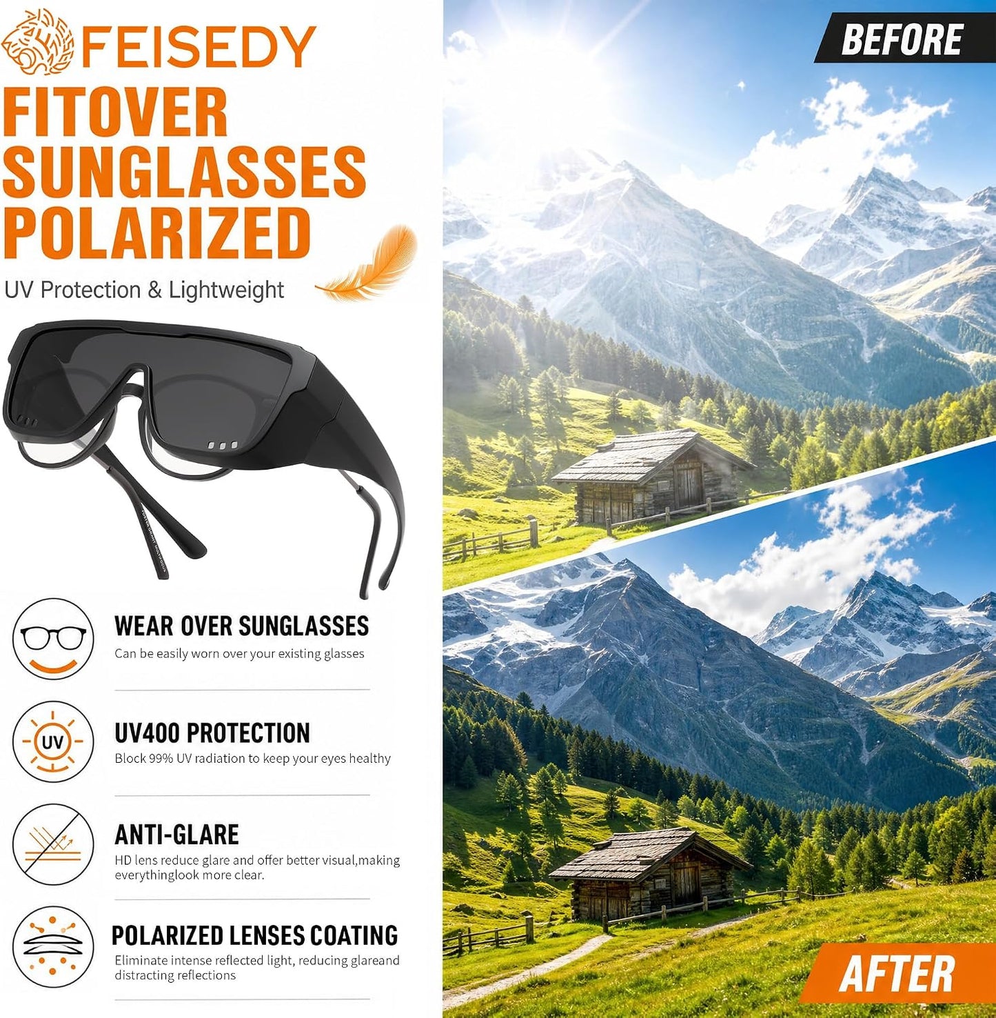 商品图片 30 | B0H2Z4Q1KM | FEISEDY Fit Over Glasses Polarized Sunglasses for Men Women B0456