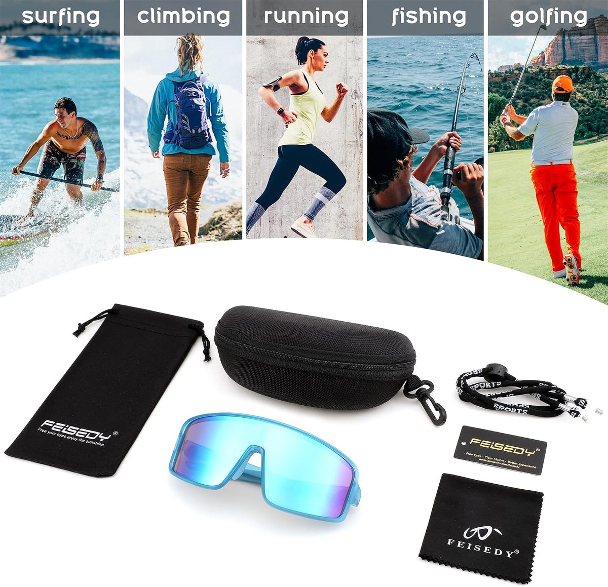 ÉÌƷͼƬ 8 | B0C785JPH3 | FEISEDY Sports Sunglasses, Polarized Oversized Shield for Women Men Youth, Baseball Cycling Running Outdoor Visor B2988