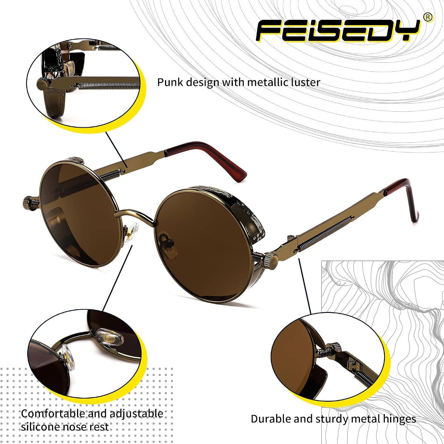 商品图片 60 | B06XY36GDW | FEISEDY Retro Gothic Steampunk Sunglasses For Men Women