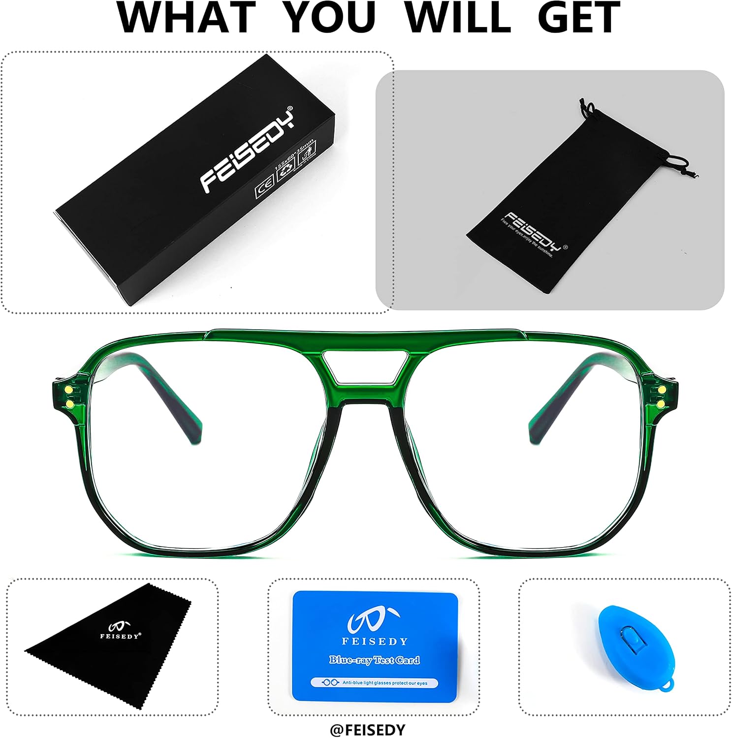 商品图片 15 | B0FWXP3HKW | FEISEDY Fashion Aviator Blue Light Reading Glasses for Woman Men B0318 | Square Pilot Computer Glasses, Anti Eyestrain Glare Readers