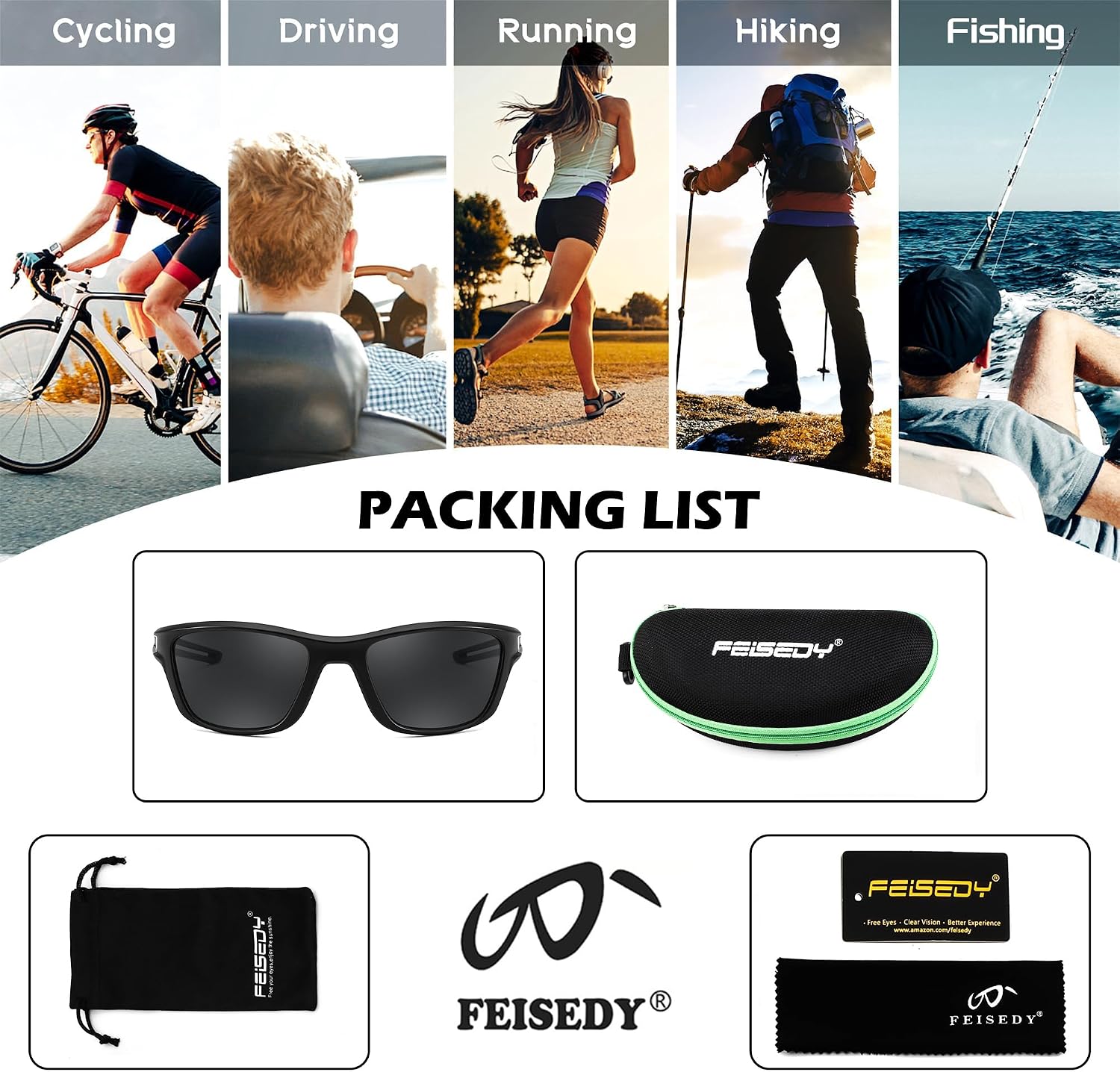 商品图片 34 | B0CTXW1SQG | FEISEDY Sports Polarized Sunglasses For Men Women Cycling Driving Fishing Running UV400 Protection B0125