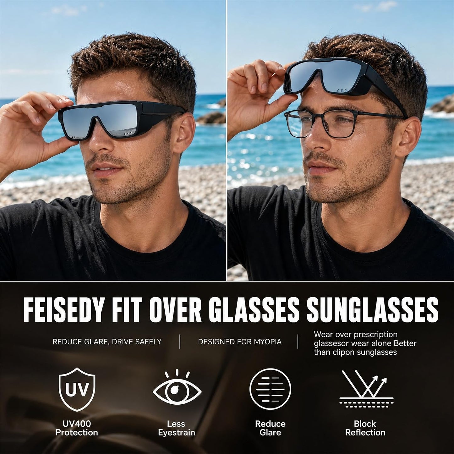 商品图片 23 | B0H2Z4Q1KM | FEISEDY Fit Over Glasses Polarized Sunglasses for Men Women B0456