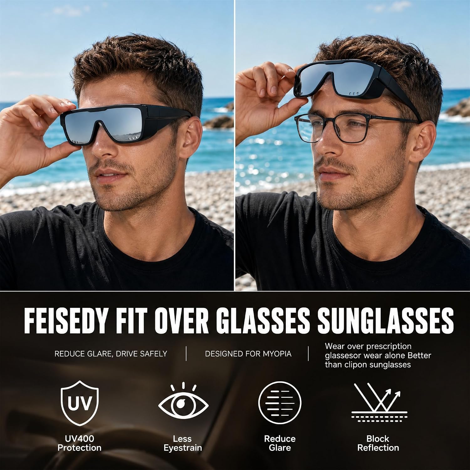 商品图片 23 | B0H2Z4Q1KM | FEISEDY Fit Over Glasses Polarized Sunglasses for Men Women B0456