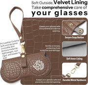 ÉÌƷͼƬ 4 | B0H4QTYMQP | FEISEDY Soft Crocodile Textured Leather Sunglass Bag, Portable Glasses Pouch With Button Clip Wrist Strap B0366