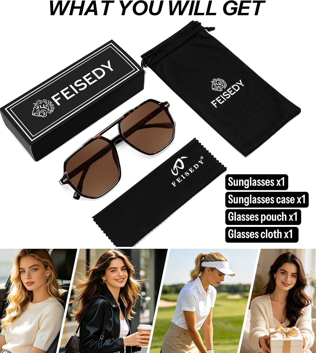 商品图片 37 | B0H71K72HH | FEISEDY Retro Aviator Sunglasses for Women Men 70s Square Sun Glasses B0281