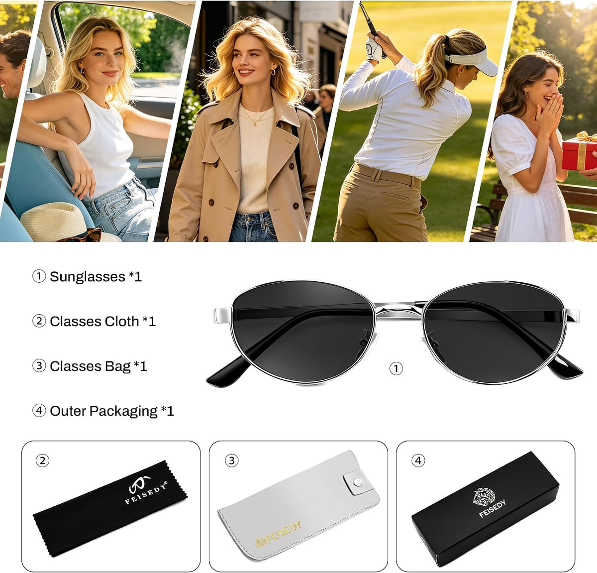ÉÌƷͼƬ 20 | B0GVDQNHD2 | FEISEDY Oval Metal Sunglasses for Women and Men, Classic UV400 Protection Shades Retro Trendy Driving Fishing Eyewear B0430