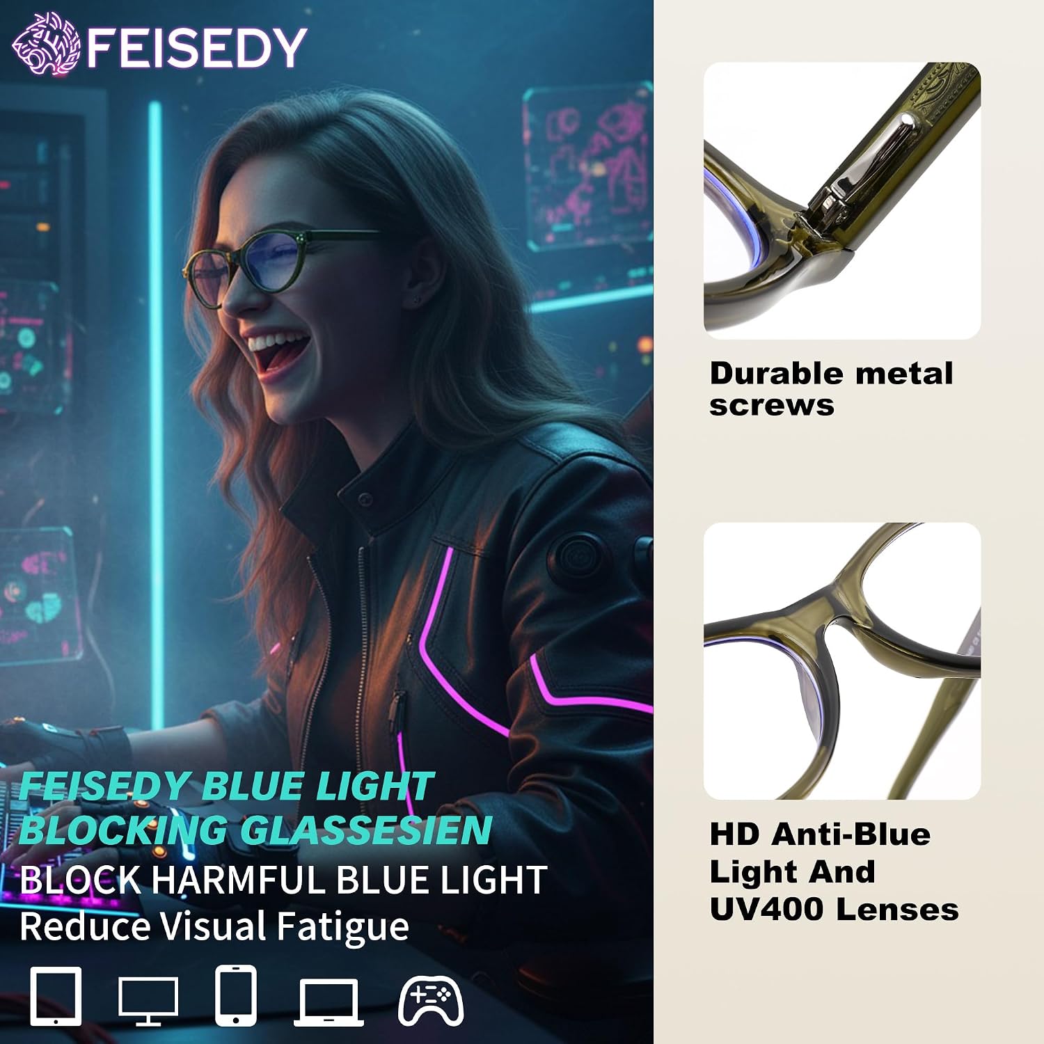 商品图片 17 | B0GV3QRRGW | FEISEDY Oval Cat Eye Blue Light Blocking Glasses for Women Clear Lens B0395