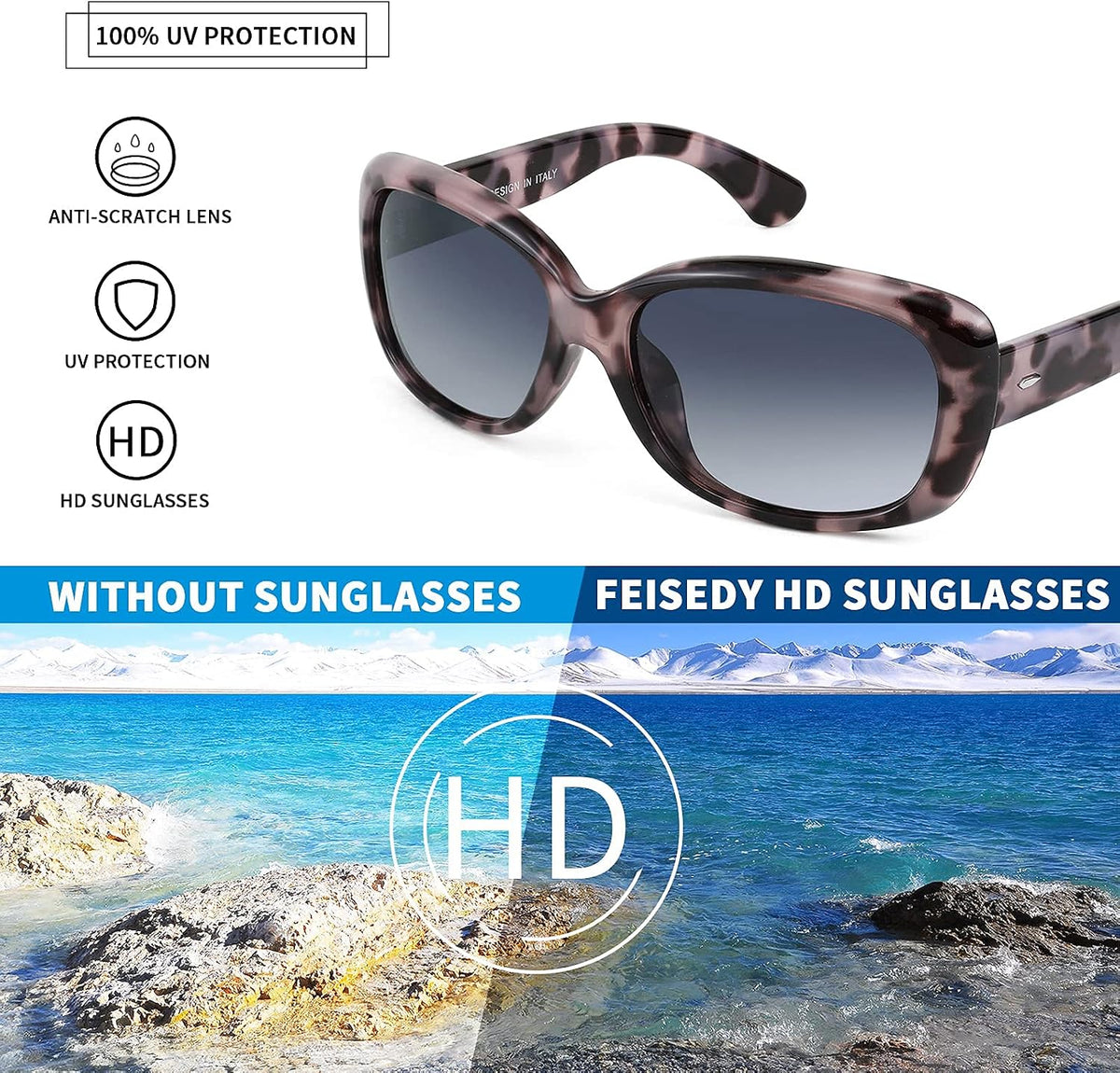 ÉÌƷͼƬ 26 | B094CJFYW6 | FEISEDY Vintage Square Polarized Sunglasses for Women Men Havana Thick Wrap Around Sun Glasses UV400 B2703