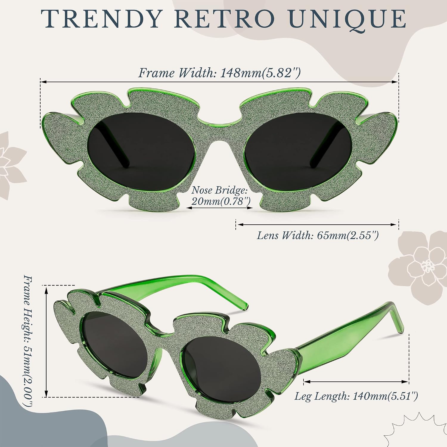 商品图片 2 | B0BRCJF4HH | FEISEDY Trendy Cat Eye Sunglasses Flower-shaped Frames Retro Diamond Cateye Eyewear for Women Men Oversized Sunglasses B2370