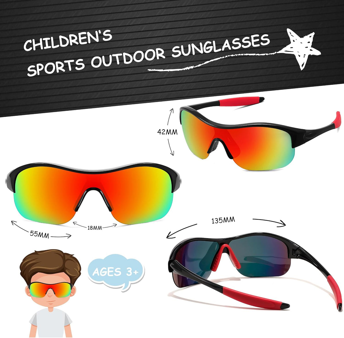 ÉÌƷͼƬ 17 | B0CZ7Y96D2 | FEISEDY Polarized Sports Sunglasses for Kids Youth Baseball Cycling Running Glasses for Boys Girls Age 3-12 B0142