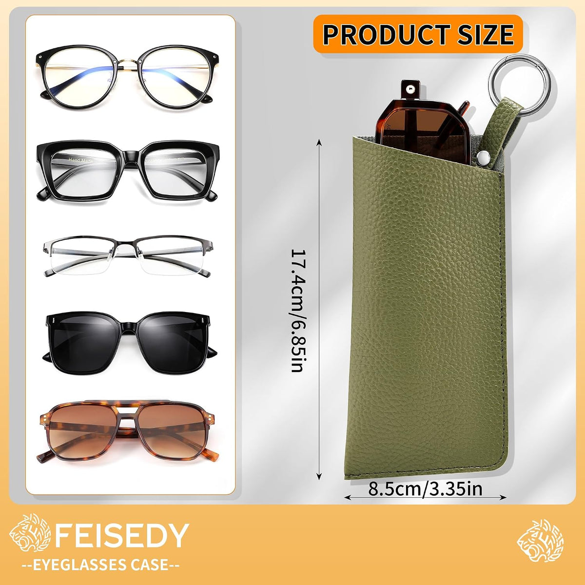 ÉÌƷͼƬ 16 | B0FKBLV8J9 | FEISEDY 2Pack Portable Glasses Case with Clip Hook, Soft Leather Eyeglass case Bag, Slim Sunglasses Pouch B0313