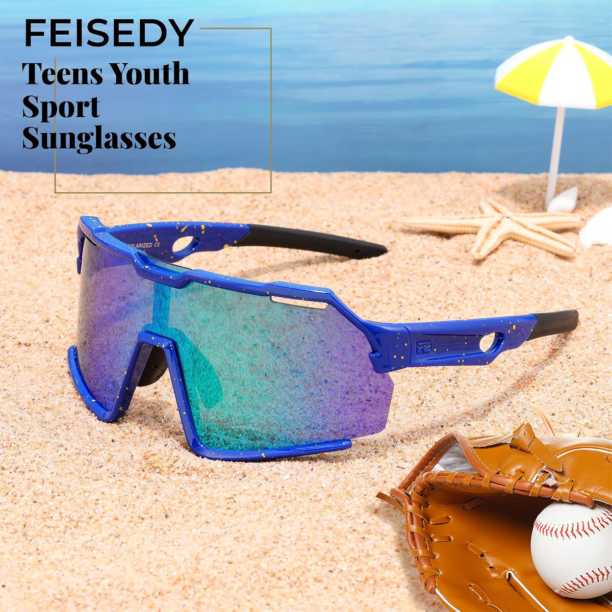 ÉÌƷͼƬ 10 | B0F32C9J2Q | FEISEDY Polarized Kids Sunglasses Youth Sports Cycling Shades,UV400 Protection For Teens Baseball Tennis Sunglasses B0092