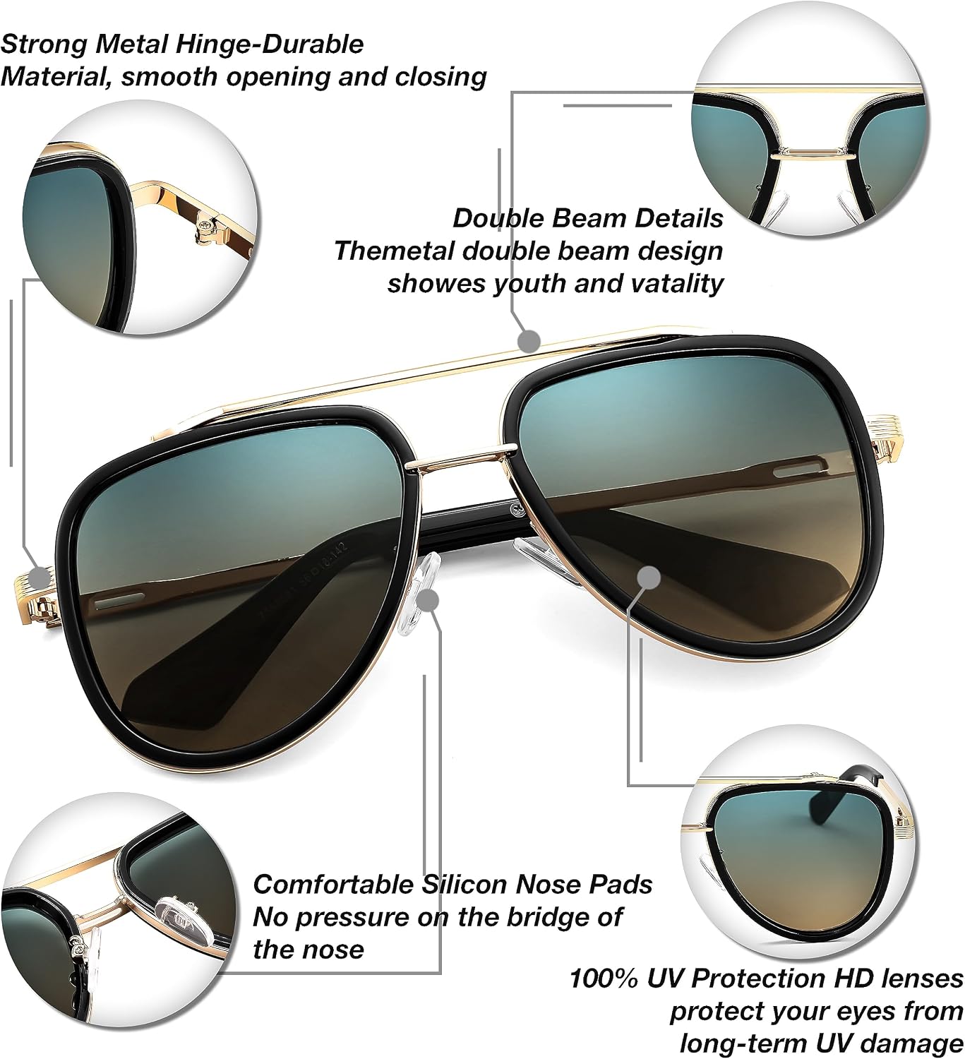 商品图片 4 | B0CF232CFR | FEISEDY Aviator Sunglasses Men Women, Square Retro 70s Vintage Classic Frame, UV400 Driving Fishing Golf Hiking B0036
