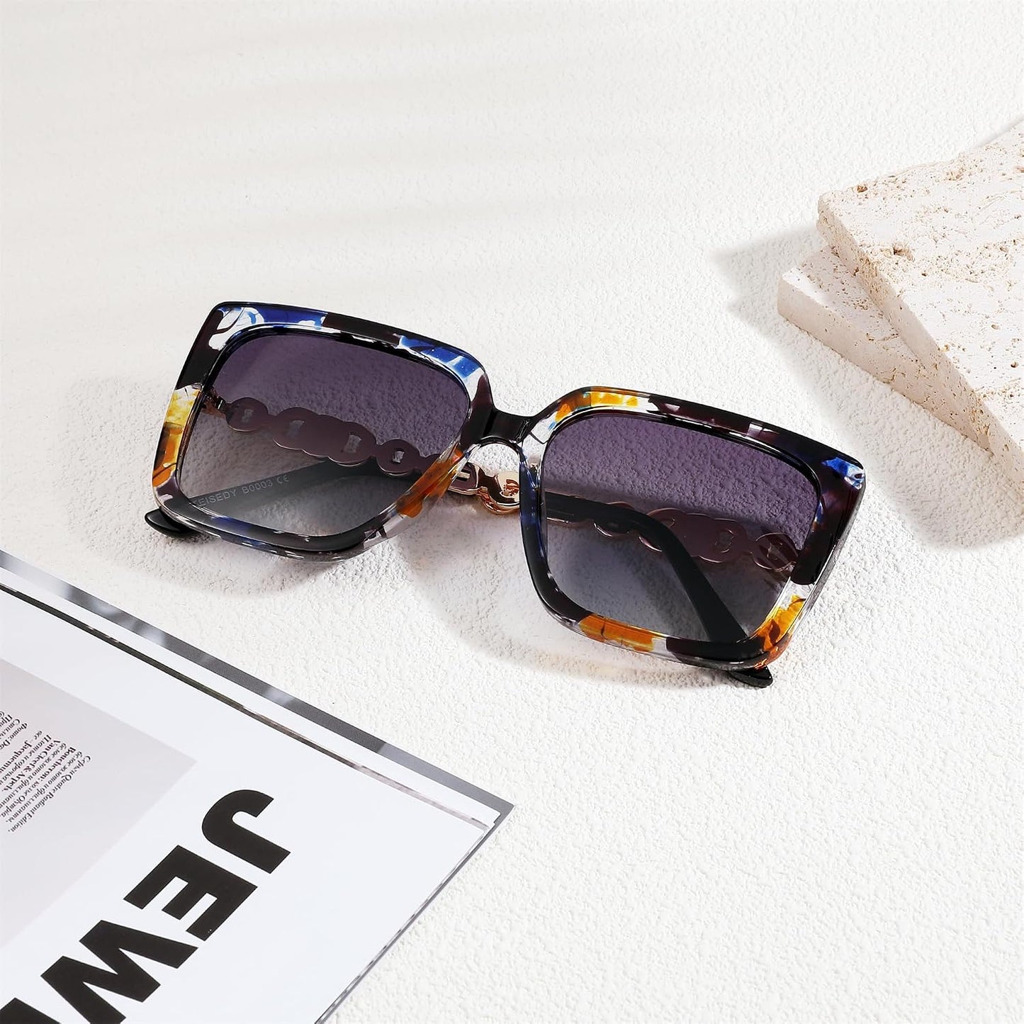 商品图片 53 | B08HVPGJW5 | FEISEDY Sunglasses Womens Trendy, Oversized Square Shades, Pearl Inlay Cat Eye Frame UV400 Protection B2625