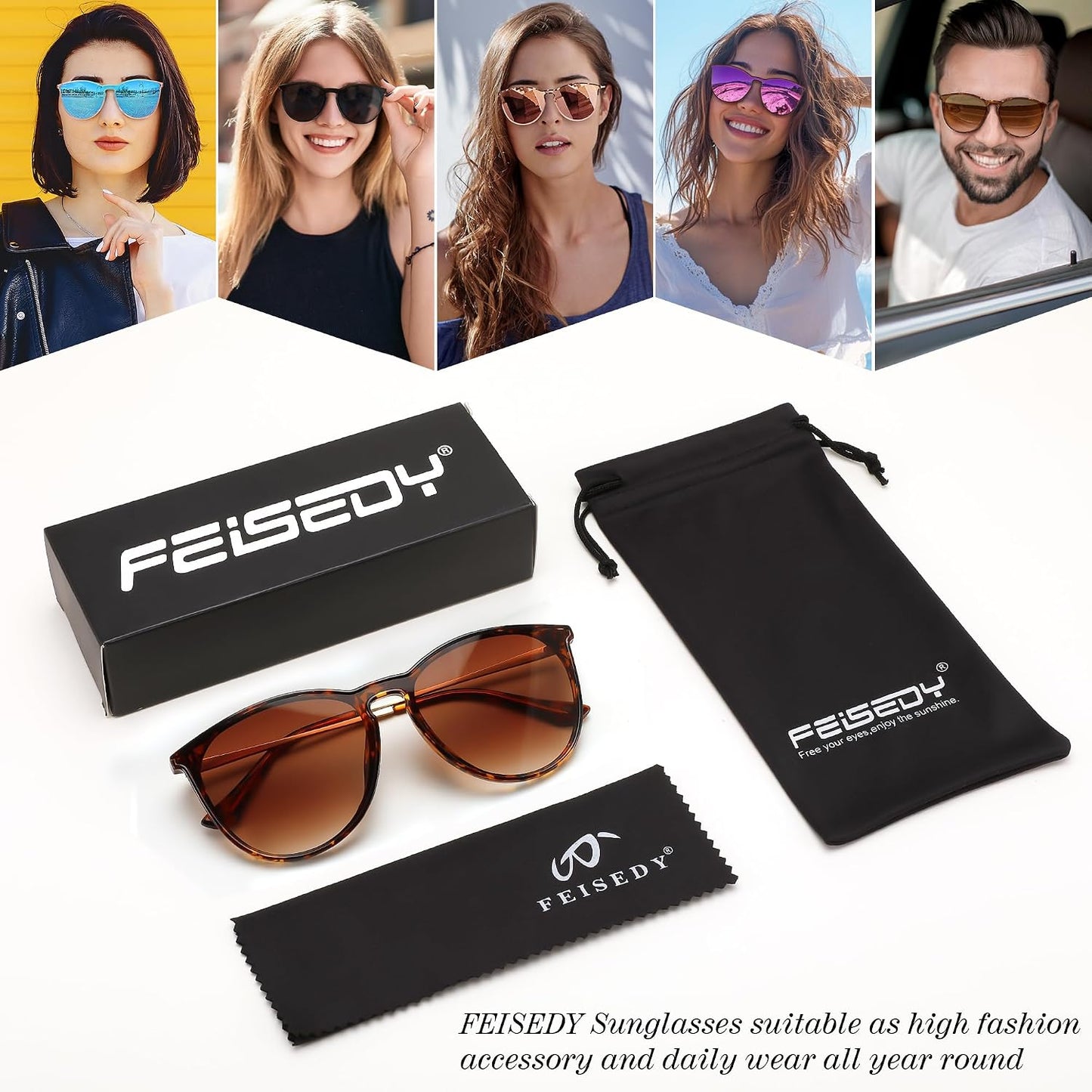 商品图片 37 | B0DGCPG41T | FEISEDY Sunglasses for Women Men Retro Round Cateye Designer Cute Mirrored UV Protection Lens B0210