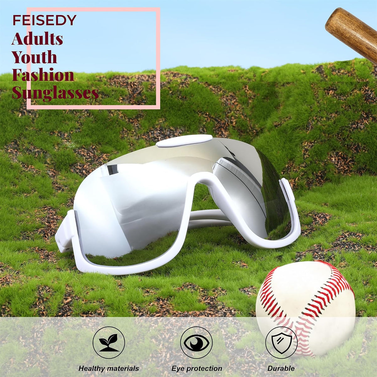 ÉÌƷͼƬ 30 | B0CQT2FXLN | FEISEDY Sunglasses Men Women Oversized Fashion Sports Baseball Fishing Skiing Running Golf Adults Teens Half Frame B0012
