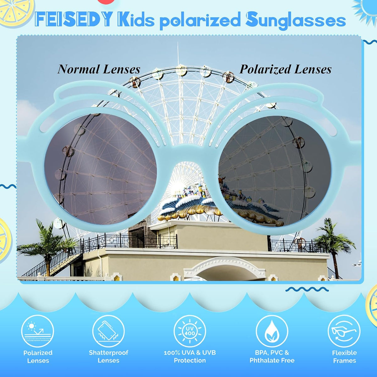 ÉÌƷͼƬ 15 | B0CQBTQZFP | FEISEDY Baby Polarized Round Sunglasses Flexible Rubber Shades with Strap for Infant Toddler Newborn Age 0-24 Months B0060