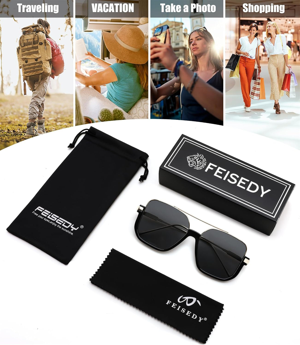 ÉÌƷͼƬ 21 | B0GXYGJLHV | FEISEDY Retro Square Aviator Sunglasses for Women Men Y2K Oversized B0432
