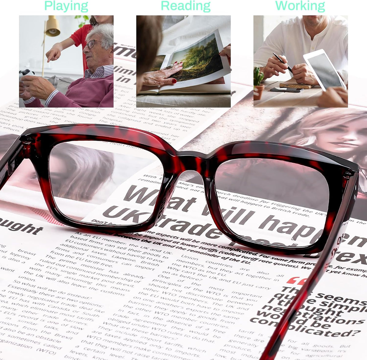 ÉÌƷͼƬ 38 | B0F7HQL9ND | FEISEDY 6/5 Pack Classic Reading Glasses Rectangular Readers B0297