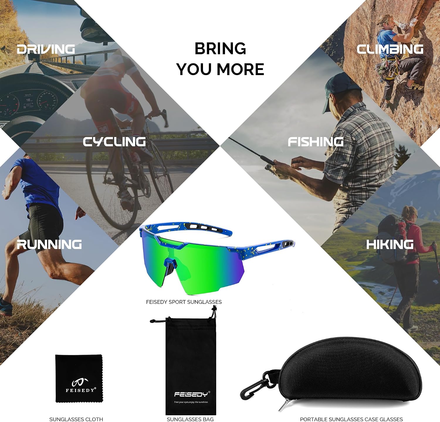 商品图片 14 | B0D2R93ZVQ | FEISEDY Cycling Sunglasses for Men Women, Sport Sunglasses for Baseball Softball Running Fishing Golf UV400 B0167