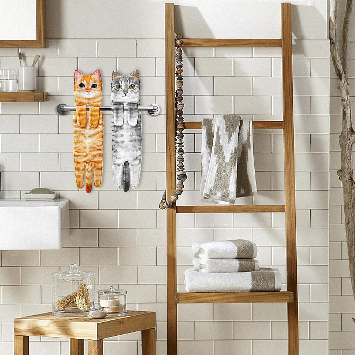 商品图片 11 | B0DWXMWN41 | Cute Cat Hand Towels for Bathroom, Kitchen, Funny Gifts for Women and Mom