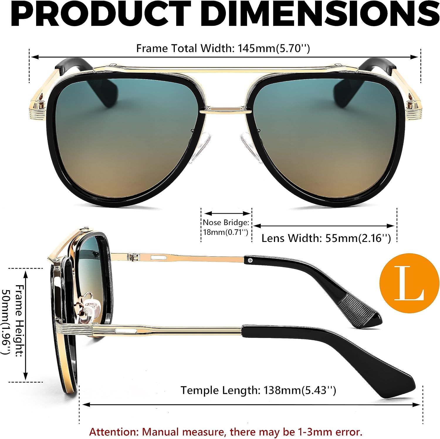 商品图片 3 | B0CF232CFR | FEISEDY Aviator Sunglasses Men Women, Square Retro 70s Vintage Classic Frame, UV400 Driving Fishing Golf Hiking B0036