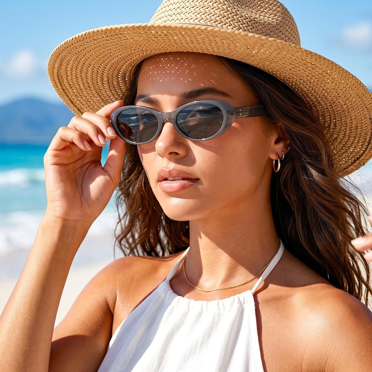 商品图片 24 | B0H6WC71MZ | FEISEDY Retro Oval Polarized Sunglasses for Women Cat Eye TR90 Shades B0460