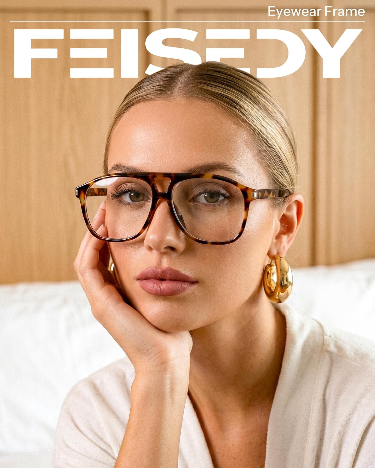 商品图片 9 | B0HCMPWV5X | FEISEDY Oversized Aviator Fashion Glasses for Women Men, Tortoise Trendy Eyeglasses, Retro Eyewear Frame for Daily Wear B0426