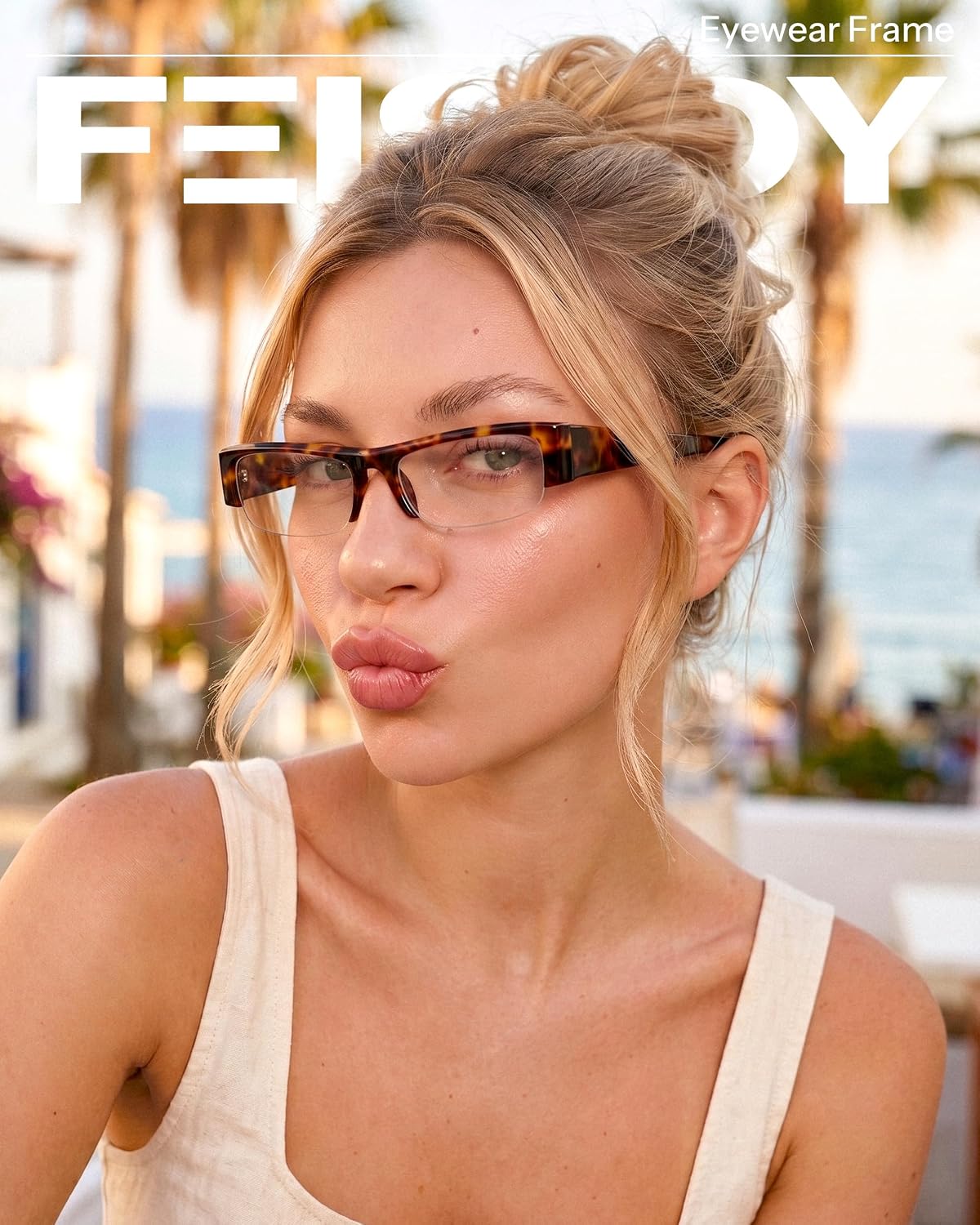 商品图片 10 | B0GY48FJF1 | FEISEDY Chic Semi Rimless Blue Light Glasses for Women B0431