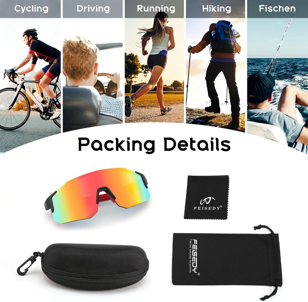 ÉÌƷͼƬ 35 | B0DTYL7JBV | FEISEDY Sports Sunglasses for Men, Women and Teens - Baseball, Biking, Cycling UV400 Protection B2388