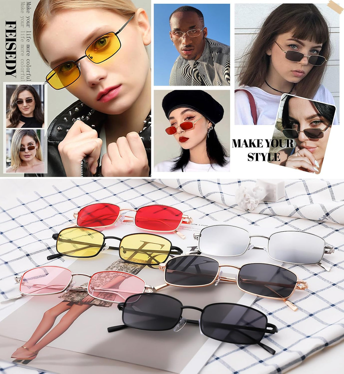 ÉÌƷͼƬ 19 | B079L1KYF3 | FEISEDY Vintage Small Rectangle Sunglasses Women Men Retro Trendy Square Metal Frame Sun Glasses B2295