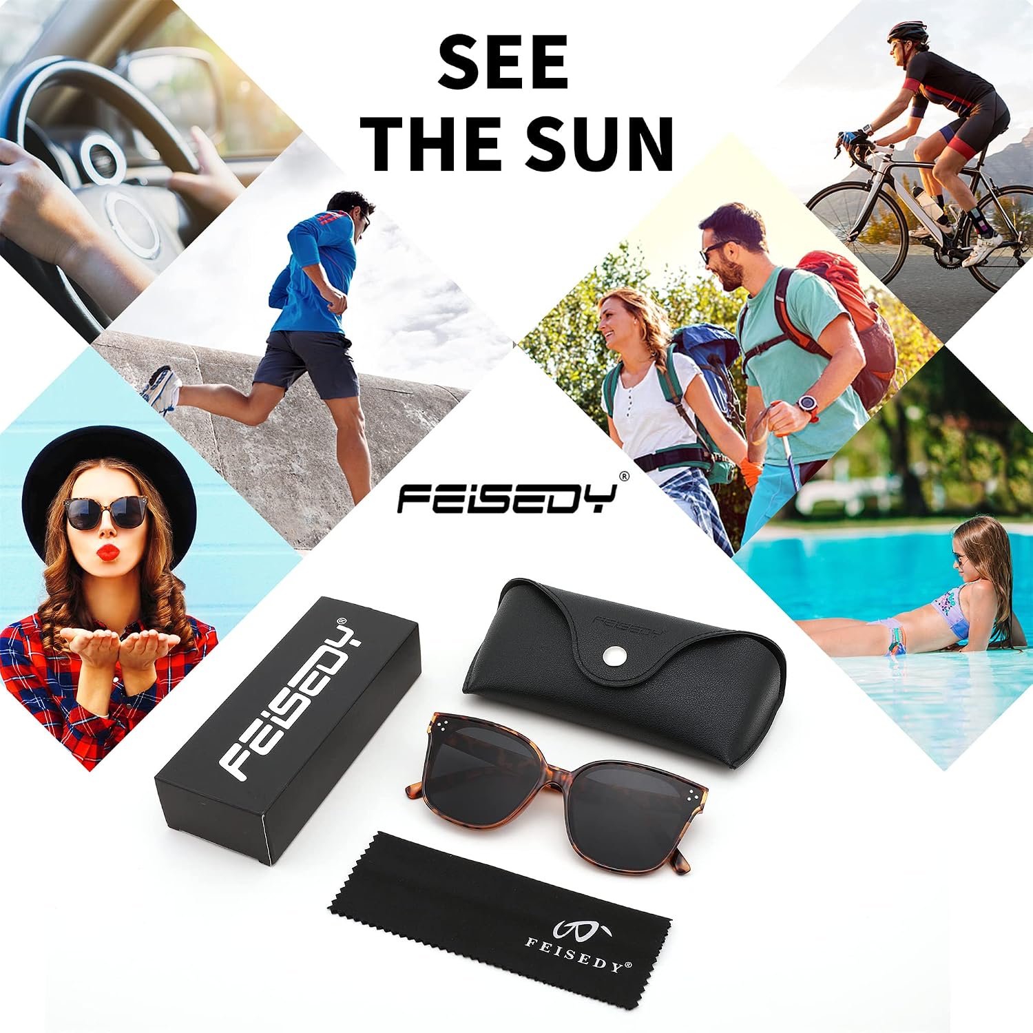 商品图片 63 | B0871BKMTN | FEISEDY Oversized Polarized Sunglasses - UV400 Protection, Square Fashion Sun Glasses for Outdoor & Daily B2600
