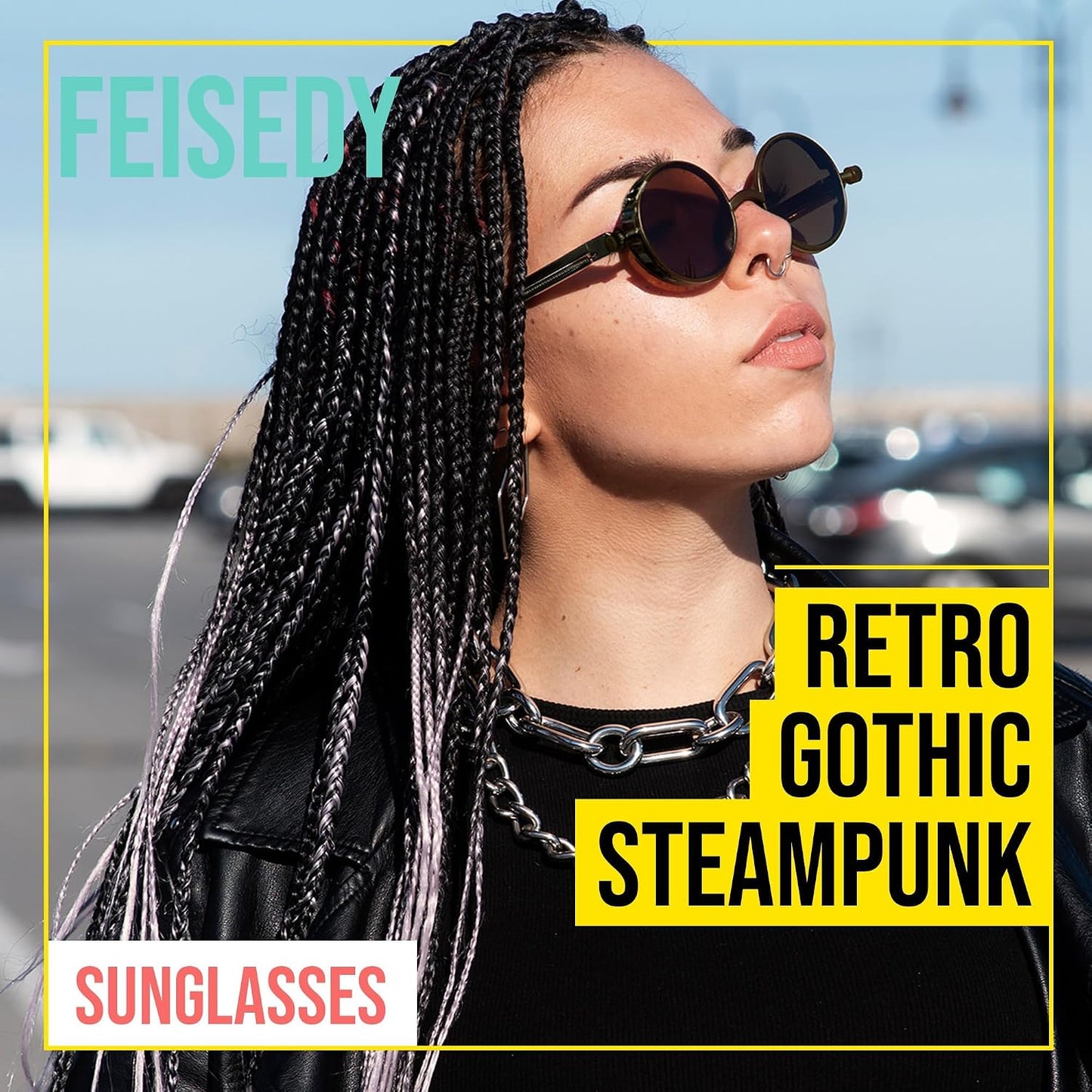 商品图片 58 | B06XY36GDW | FEISEDY Retro Gothic Steampunk Sunglasses For Men Women