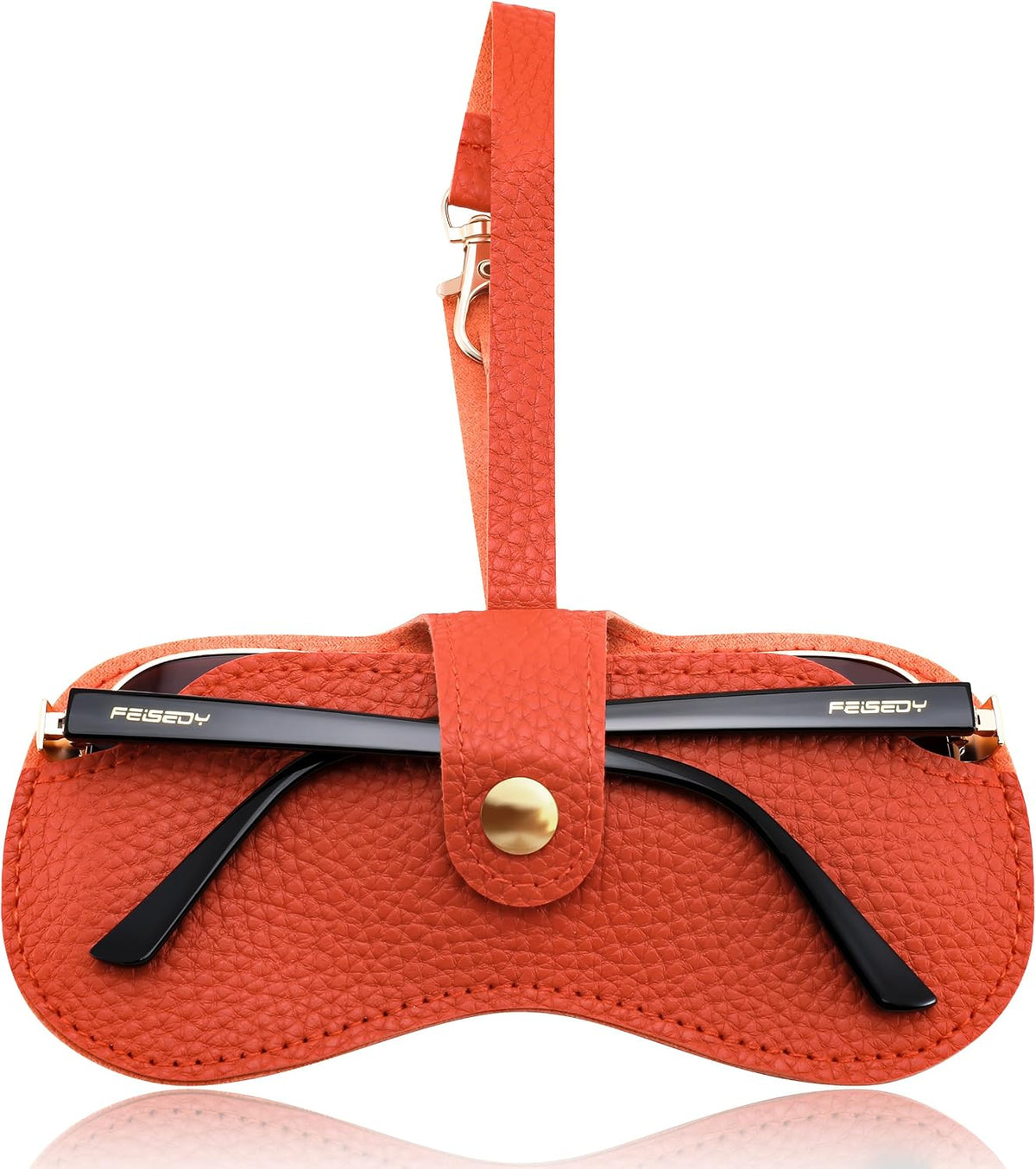 Orange | B0FH1YY7PX | FEISEDY Soft Leather Sunglass Case-Slim Portable Glasses Holder for Women