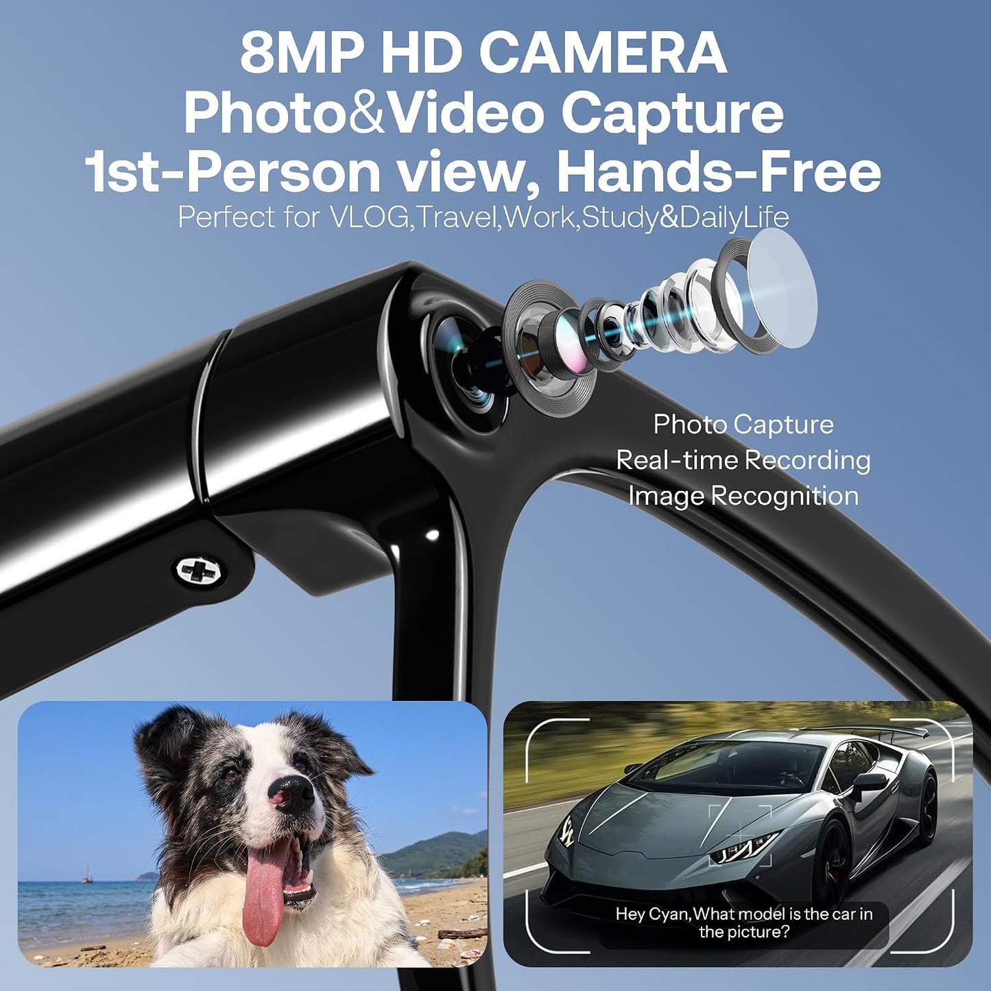 商品图片 4 | B0H6SGQRMD | FEISEDY AI Smart Glasses with Camera, Real-Time Translation&Recording, AI Assistant, Open-Ear Bluetooth Audio, Photo Capture, Smart Eyewear for Travel Business & Daily Use B1736 (Photochromic Lenses)